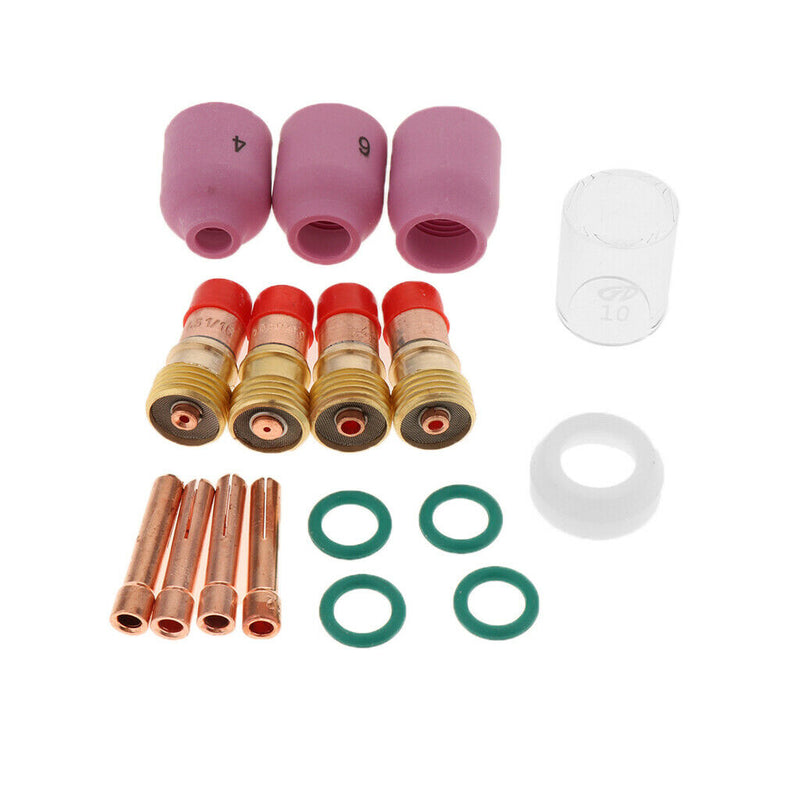 17pcs TIG Gas Lens Back Cap Collet Body Kit Fit TIG Welding Torch WP17/18/26