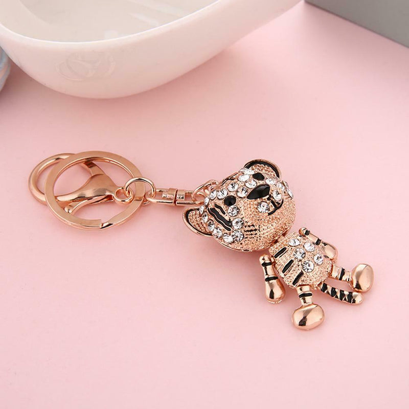 Shining Women Cute Tiger Elegant Rhinestones Keychain Rings Car Bag Pendant
