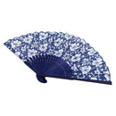 Morning Glory Print Bamboo Fabric Folding Hand Fan dark blue for Ladies J1W2