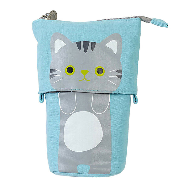 Cute Cat Pencil Case Flexible Pen Bag Zipper Box Makeup Brush Pouch Gray