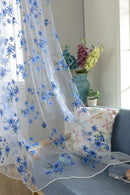 200x100cm Blue Floral Pattern Voile Tab Top Curtain Window Drapes Valances Panel