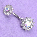 Flower Dangle Navel Belly Button Ring Barbell Crystal Piercing Body Jewelry ME