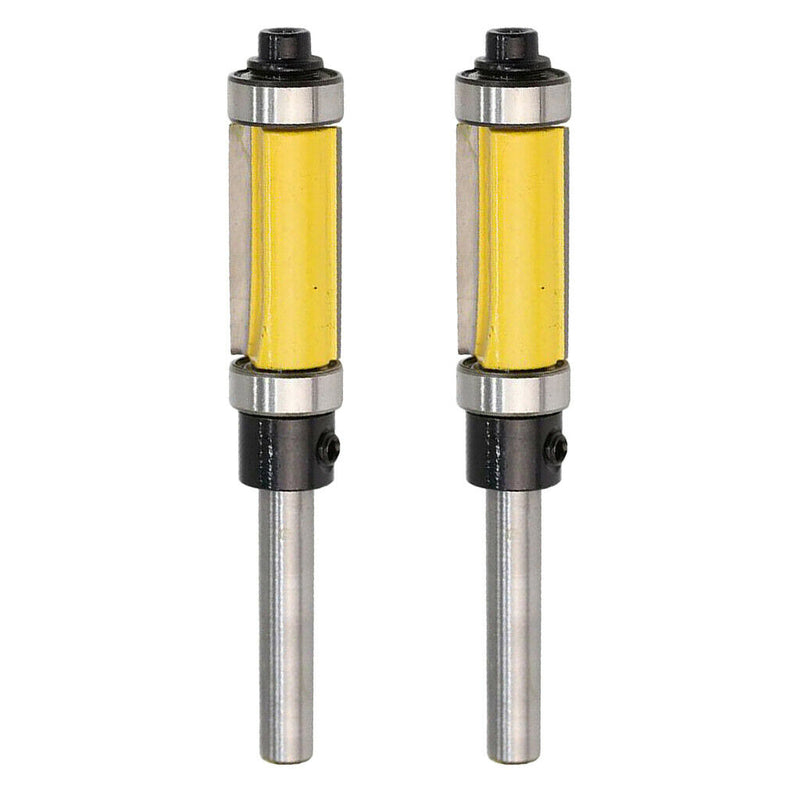 2x 1/4'' Shank Top & Bottom Bearing Flush Trim Router Bit 12.7x25mm Yellow