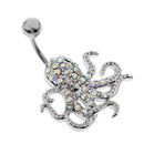 Charm 14 Gauge Octopus Navel Belly Button Ring Bar Dangle Full Clear Gem CZ