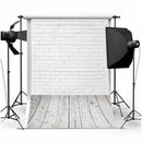 5x7FT White Brick Wall Wood Floor Vinyl Backdrop Studio Photography Backgro