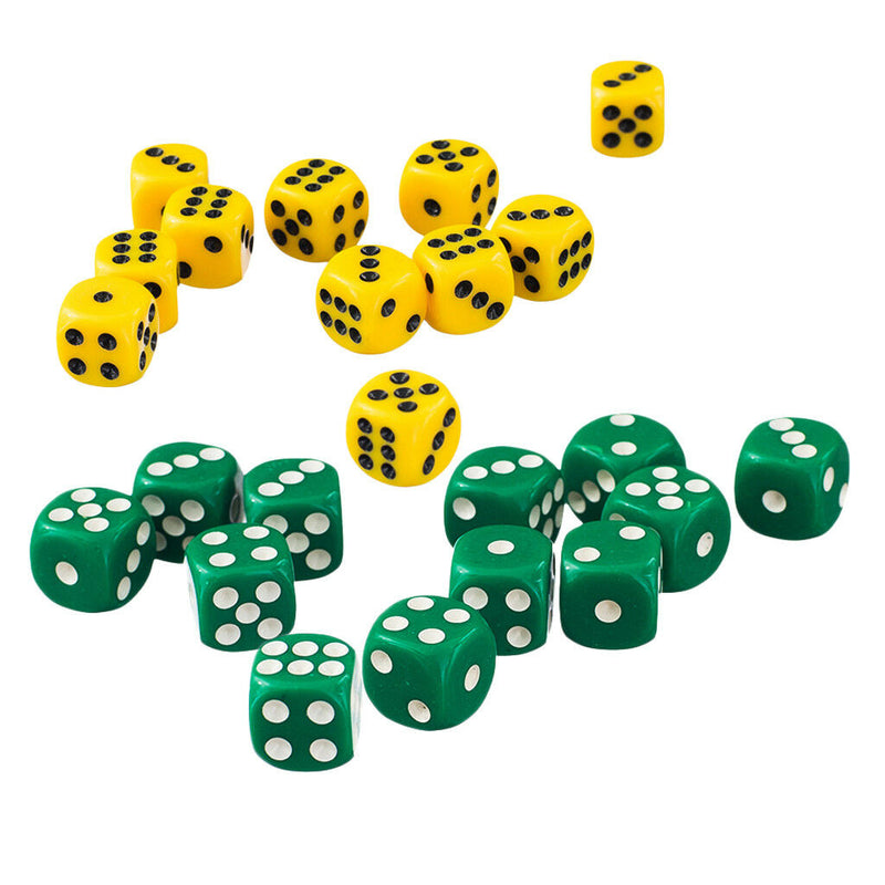 100 Pcs D6 Dice 12mm Six Side Dice for Role Playing Board Games Yellow&Green