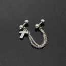 Punk DOUBLE BARBELL Earring CROSS TASSEL Chain Piercing Ear Cuff Studs