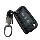 Carbon Fiber Flip Car Key Fob Chain Cover Case For VW Skoda Karoq Octavia J2X5