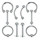 10 Pieces Nose Lip Tongue Eyebrow Tragus Navel Belly Ring Piercings 16g 6mm