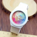 2018 Womens Jelly Silicone Quartz Waterproof Wrist Watches Colorful Galaxy V1D0