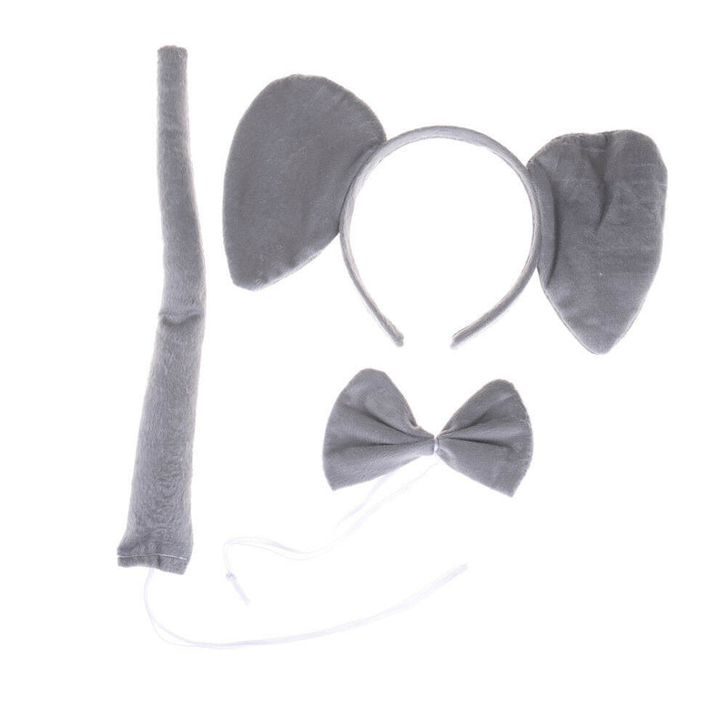3Pce/set Elephant Animal Zoo Headband Ears Bow Tail Fancy Dress For Kids Gift Gw