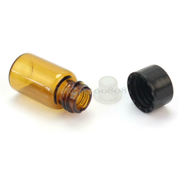 4Pcs 2ml Amber Glass Sample Vial Perfumes Essential Oil Bottle Black Plast OQE