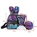 3pcs/set Shining Sequin School Backpack Women Rabbit Ear Purse Bags (Blue)