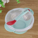 3pcs Baby Dinnerware Feeding Set Sucker Bottom Bowl Dust Cap Spoon Dishes
