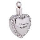 Always In My Heart Unisex Novelty Cremation Ash Urn Memorial Heart Pendant