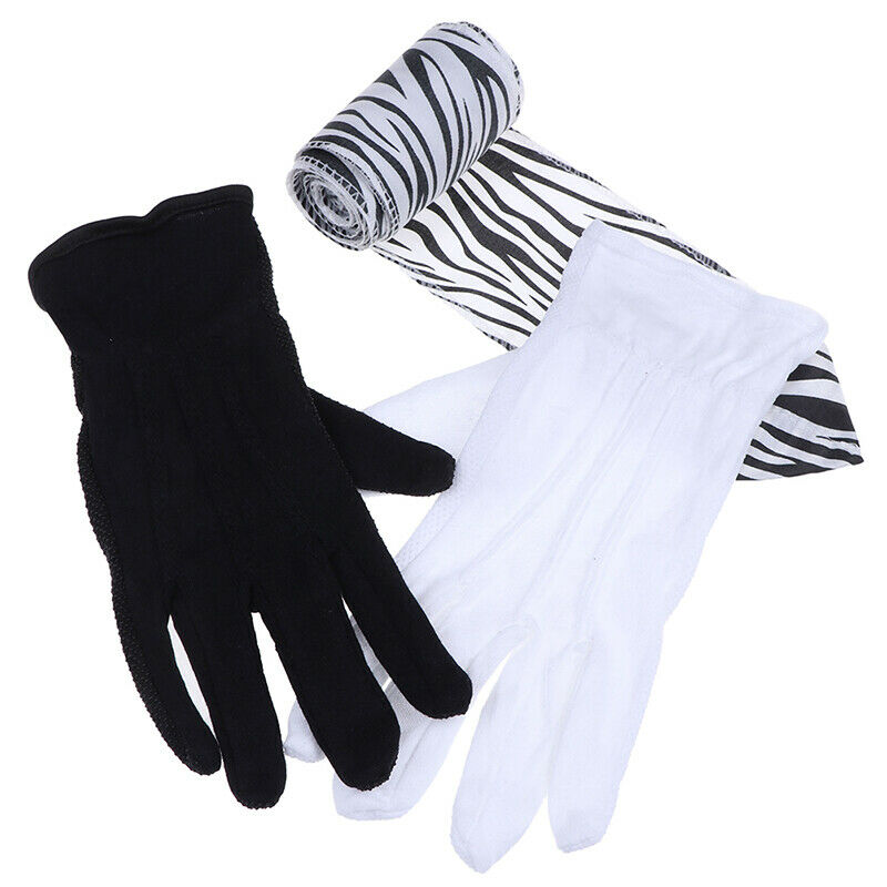 Black White Gloves To Stripe Silk Scarf Magic Tricks Magic Props Toys OZ