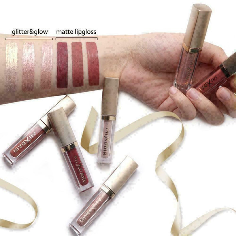 6 Colors/Set Matte Glitter Liquid Lipstick Glazed Lip Gloss Long Lasting L6 H8N9