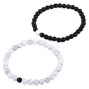 2pcs Lovers Couple Balanced Bracelets Black White Howlite Matte Agate Beads Gift