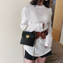 Women Bucket Shoulder Bag Leather Love Buckle Chain Crossbody Bags (Black)