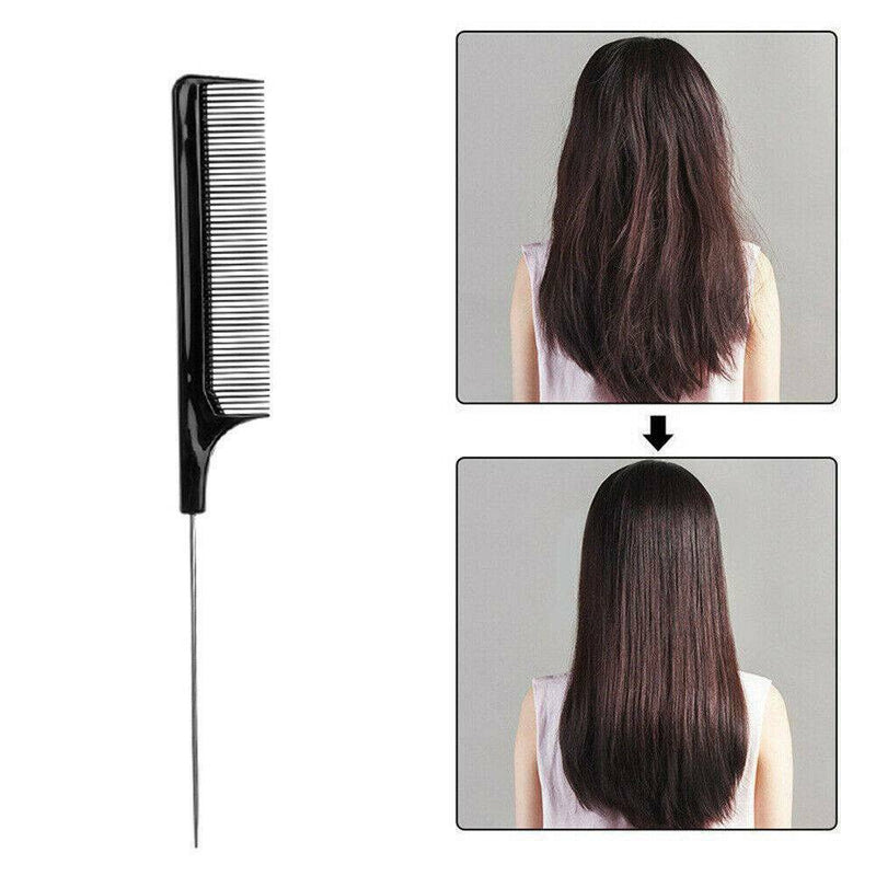 Black 22cm Useful Fine-tooth Metal Pin Hairdressing Hair Style Rat Tail Comb UK^