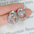 Fashion Double Round Micro-Assembled Cz Stone Earrings Female Models White