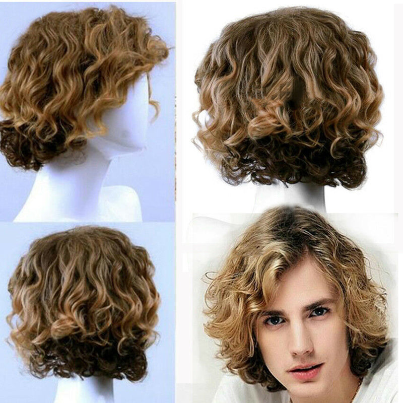 Handsome Quiff Wig for Men's Male Hairdo Can restyle Short Curly Hair Wig Toupee