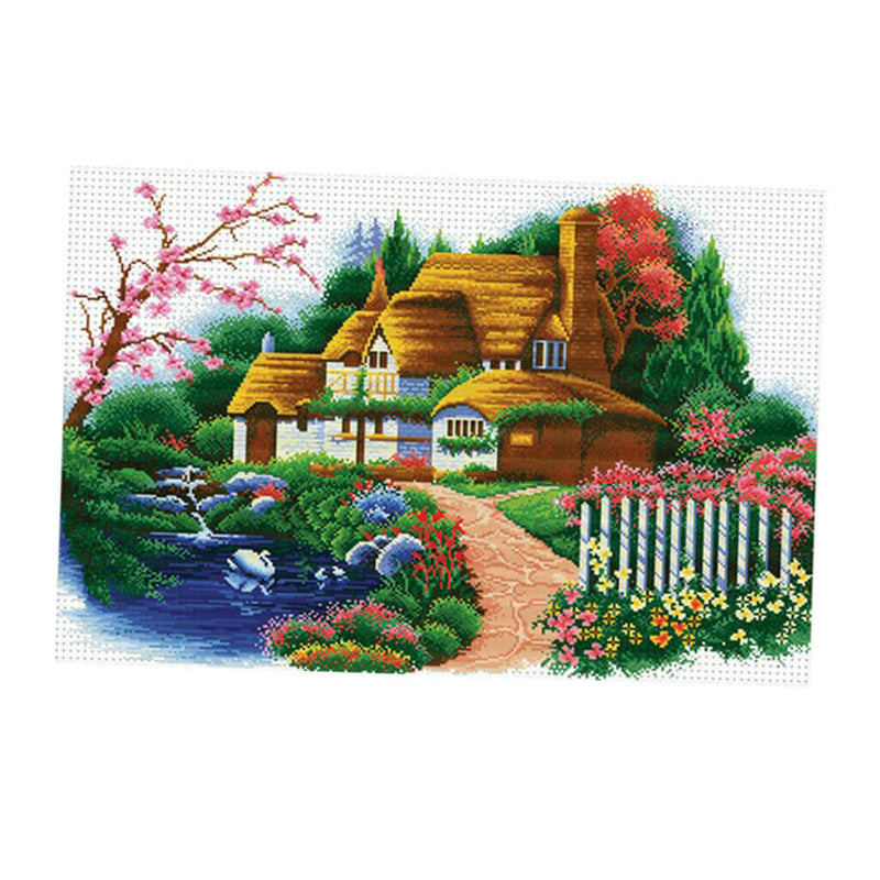 1 Set Stamped Cross Stitch Kits 11CT Embroidery Cloth Rural Cottage 31x22in