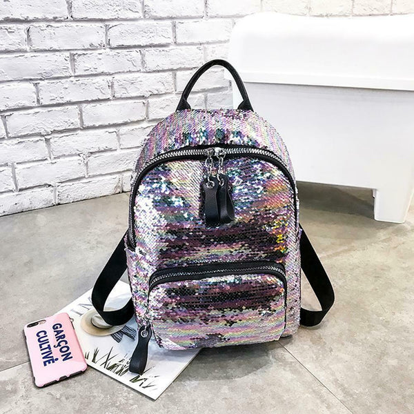 Glitter Backpack Women Sequin Travel Shoulder Bags Girls School Bags (Pink)