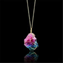Rock Chakra Jewelry Natural Crystal Necklace, Irregular Rainbow Stone Pendants