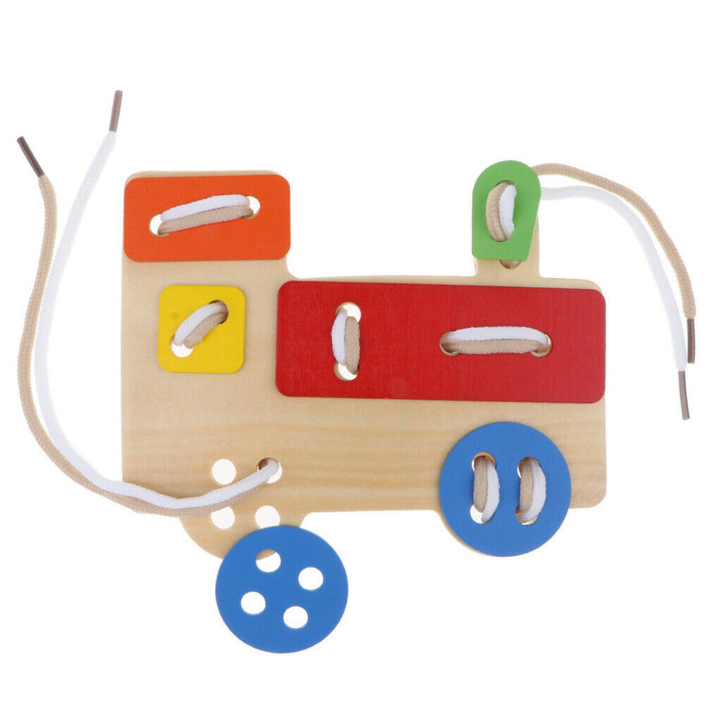 Wooden Educational Toys for Kids Toddler - Learn to Lace Thread Sew Buttons