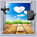 Photo Background 5X7FT Heart Shaped Clouds Wood Floor Photography Backdrops