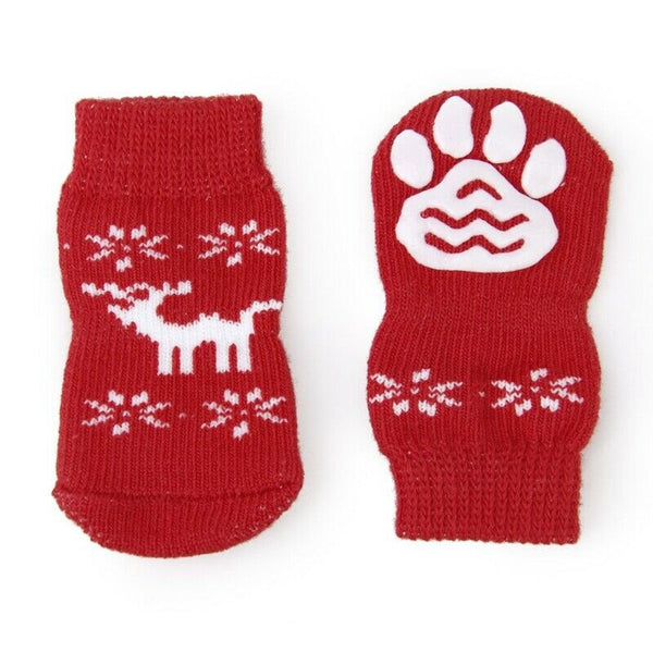 Christmas Dog Cat Paw Protection reindeer non - slip socks S