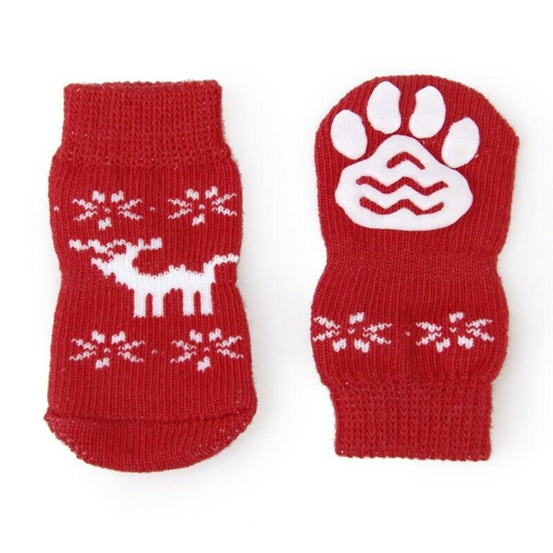 Christmas Dog Cat Paw Protection reindeer non - slip socks S