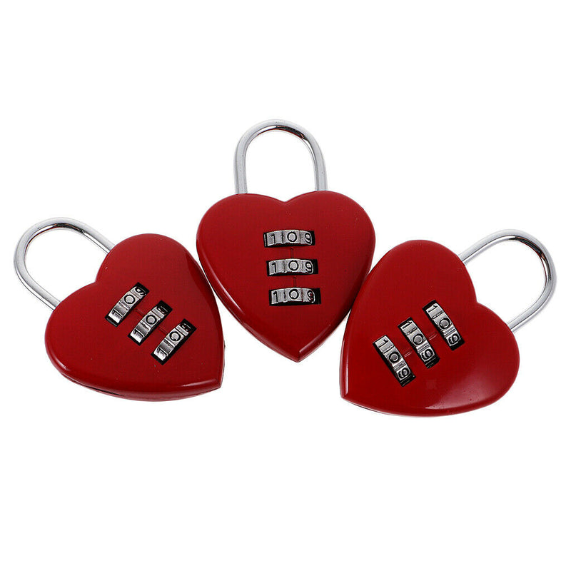 3 Pieces Portable Heart Shape Combination Padlock Combination Lock Travel Case