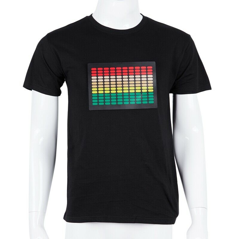 Men Sound Activated Led T-Shirt Light Up Flashing Rock Disco Equalizer Shor Z9J8