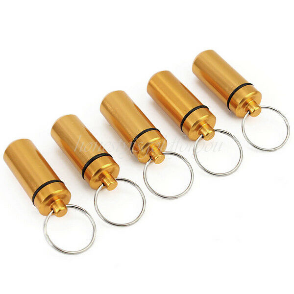 5xAluminum Waterproof Pill Capsule Box Bottle Case Holder Keychain