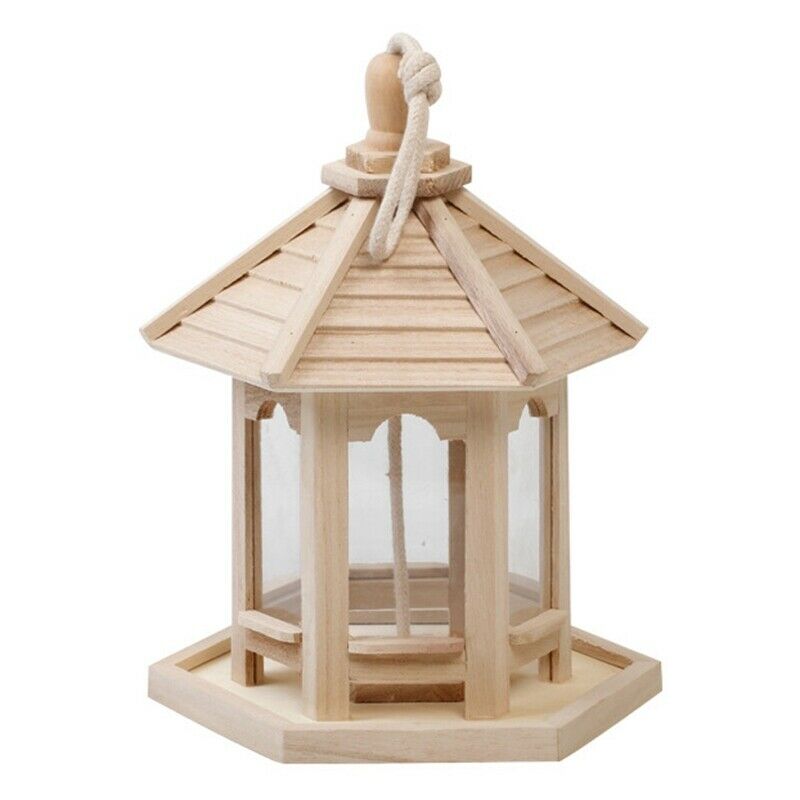 Wooden Bird Feeder House Birdhouse Hanging Nest with Loop Home Garden Yard  F4U5