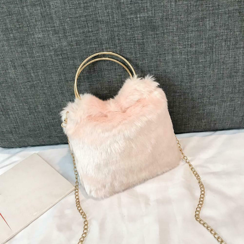 Fashion Soft Plush Handbag Women Shoulder Messenger Bag Travel Tote (Pink)
