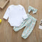 3pcs Baby Girls Clothes Set Romper+Floral Pants+Headdress (Green 6-9M) A