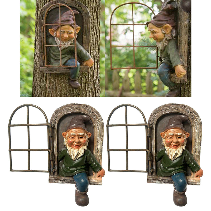 2pc Elf Out The Door Tree Hugger Garden Peeker Yard Art Whimsical Tree Sculpture