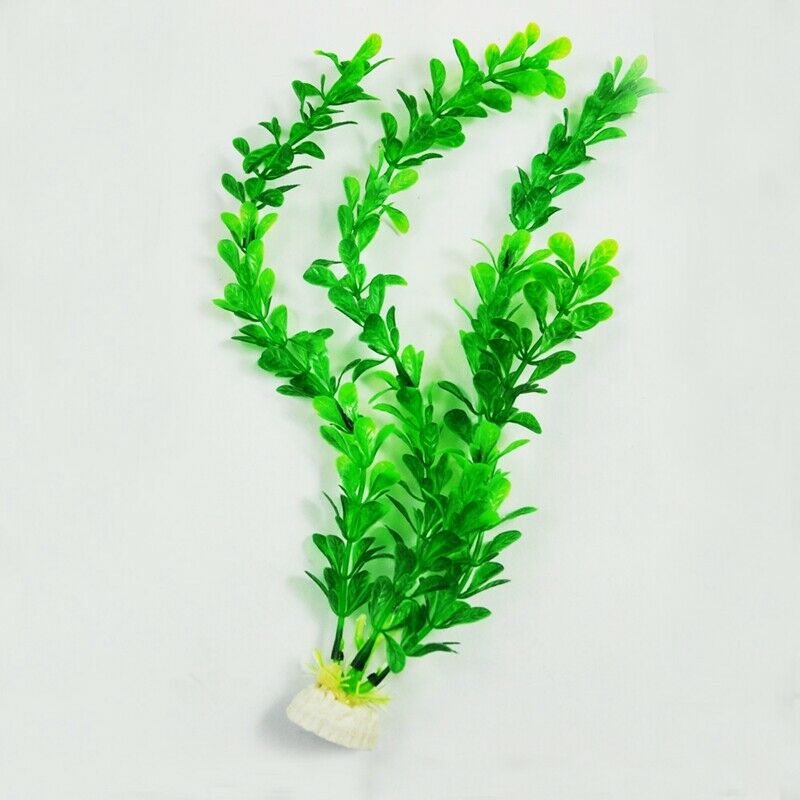 12" Green Plastic Leaf Plants Ornament for Aquarium Fish Tank