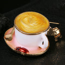 Enamel Coffee Cup Spoon Brooch Pin Women Scarf Suit Collar Lapel Pin Jewelry ME