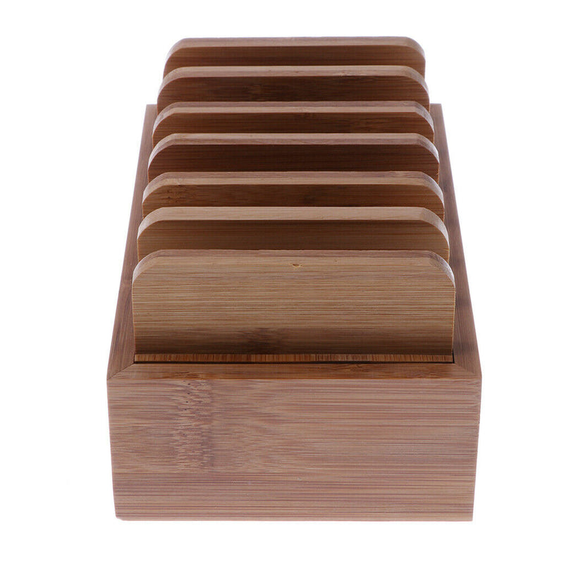Wooden Station Dock 6 Port Charging Stand Organizer for Smartphones, Tablets &