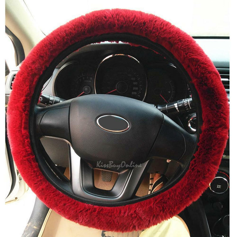 Soft Plush Winter Warm Car Auto Steering Wheel Cover Grips Protector Wine Red