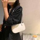 Soft PU Women Handbag Female Pure Chain Underarm Shoulder Tote Bag (White)