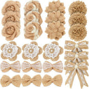 24Pcs Burlap Flowers,8 Styles Natural Handmade Rustic Rose Flower Bowknot W Z9S2