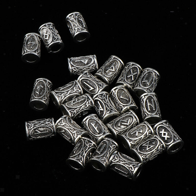 24 Pieces Norse Viking Rune Dreadlocks Beads Metal Hair Beards Pendants Rings