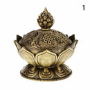 Tibet Collect Alloy Auspicious Lotus Shape Statue Box Incense Burner Censer N6P3