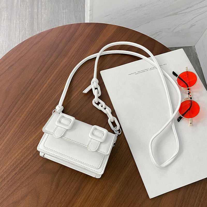 Mini Shoulder Bags Candy Color Purse Women PU Crossbody Handbag (White)