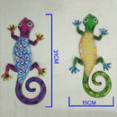 2 Pcs Handpainted Metal Gecko Outdoor Garden Patio Wall Art Lizard Sculptures